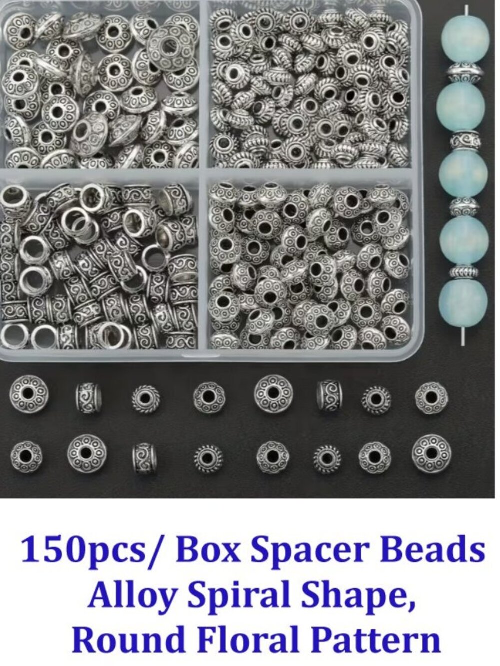 150pcs/Box Round Floral Pattern Spacer Beads, Alloy Spiral Shape